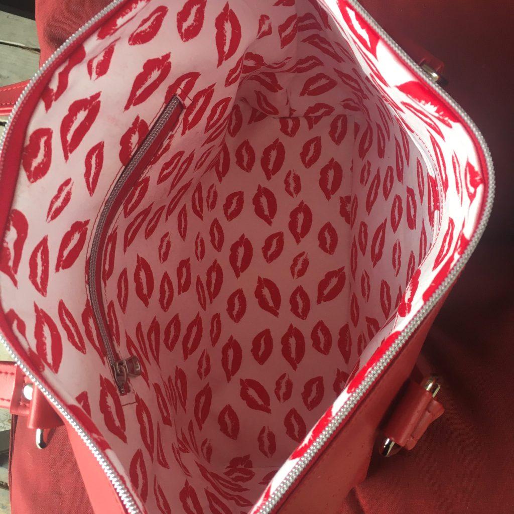 Photo of the Lauren bag interior showing zipper pocket.