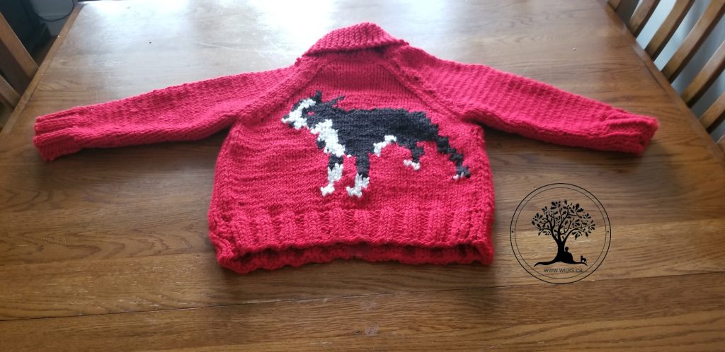 Image of child's hand knitted sweater - back