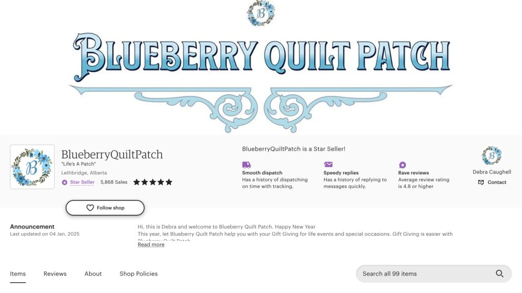 screen shot of blueberry quilt patch